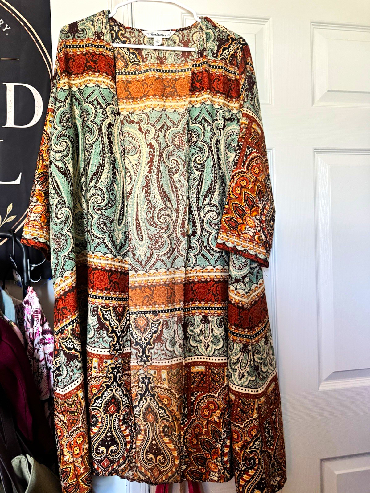 Tantrums Boho Paisley Kimono Cardigan Duster Open Front Large Festival India