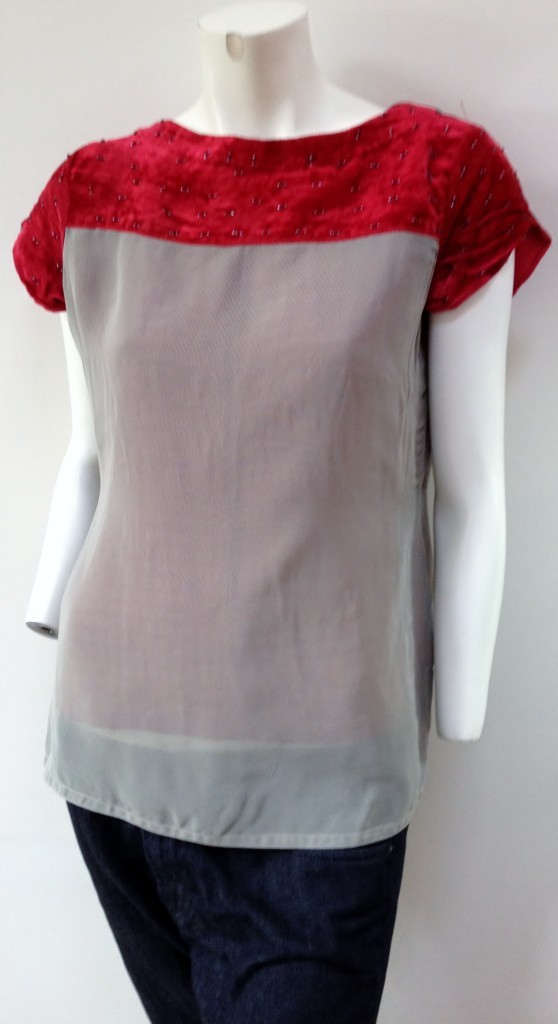 Women TUNIC TOP SHIRT M BLOUSE Kurti Washable Georgette Velvet RED GREY SEQUINS
