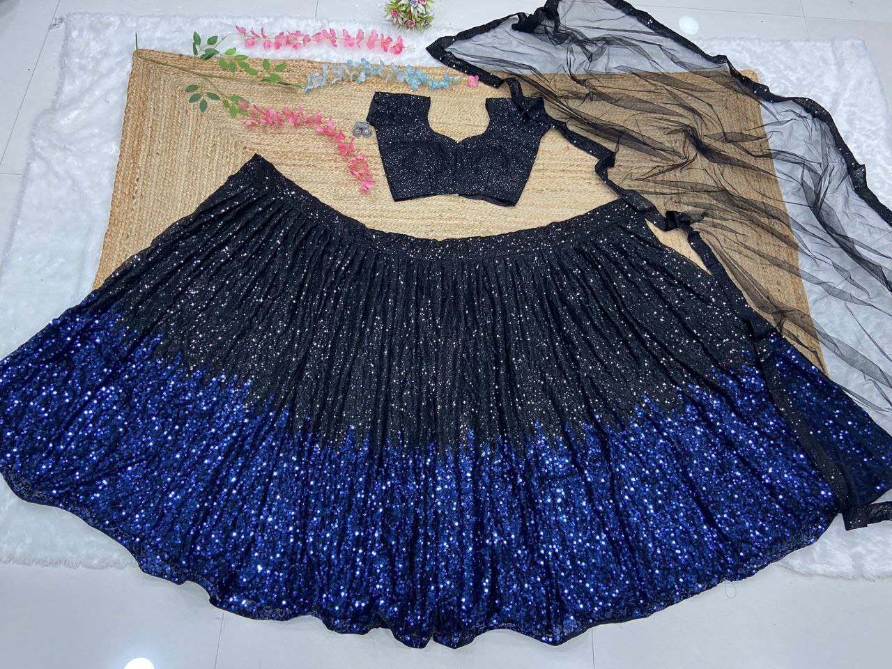Traditional Wear Faux Georgette Blue Color Lehenga Choli With Dupatta For Women