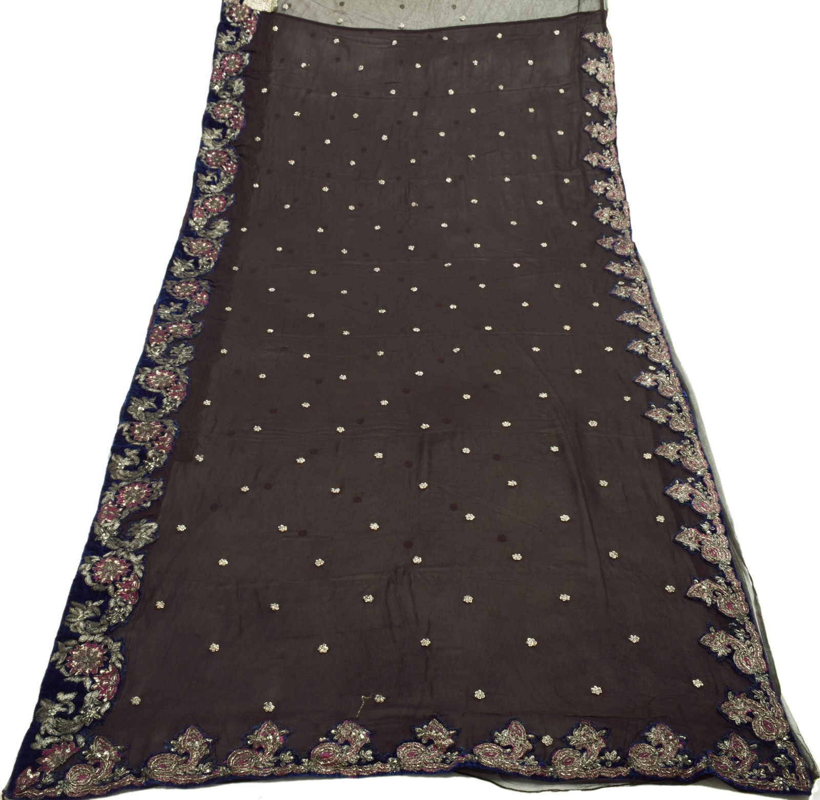 Sushila Vintage Black Saree 100% Pure Georgette Silk Hand Beaded 5YD Sari Fabric
