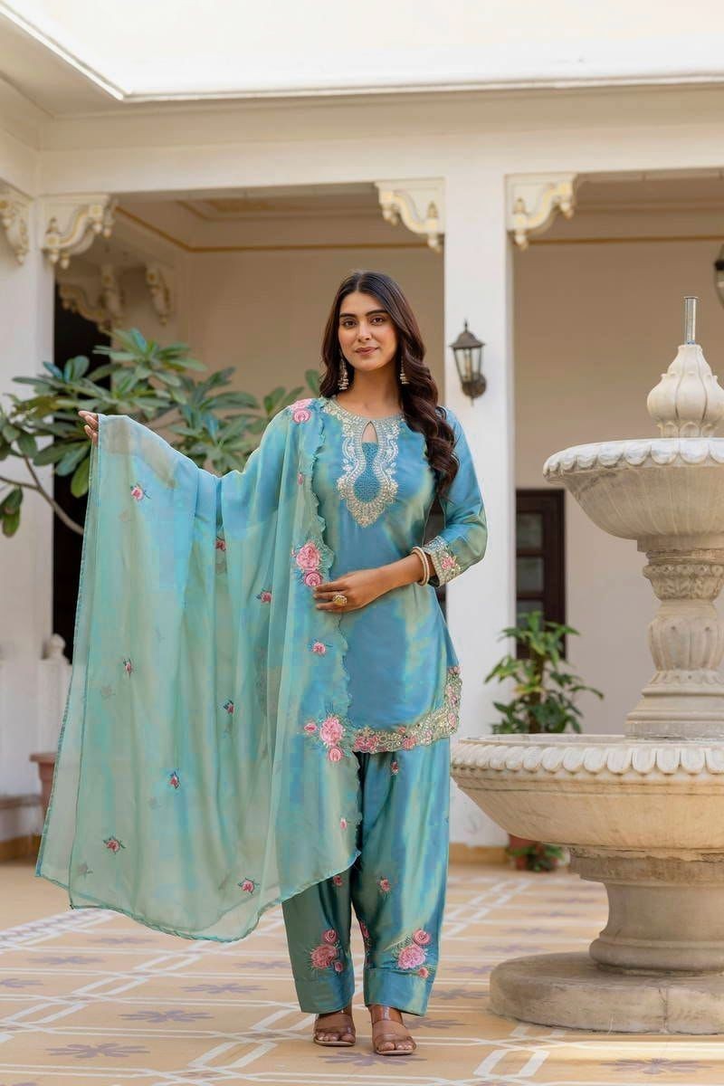Attractive Rayon Cotton Salwar Kameez With Georgette Dupatta For Women