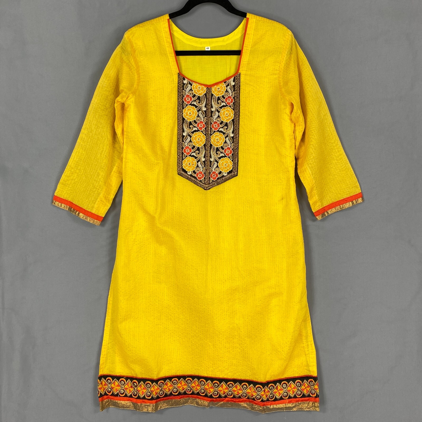 Indian Traditional Kurti Kurta Size 42 Long Sleeve Embroidered Ethnic Top Lined