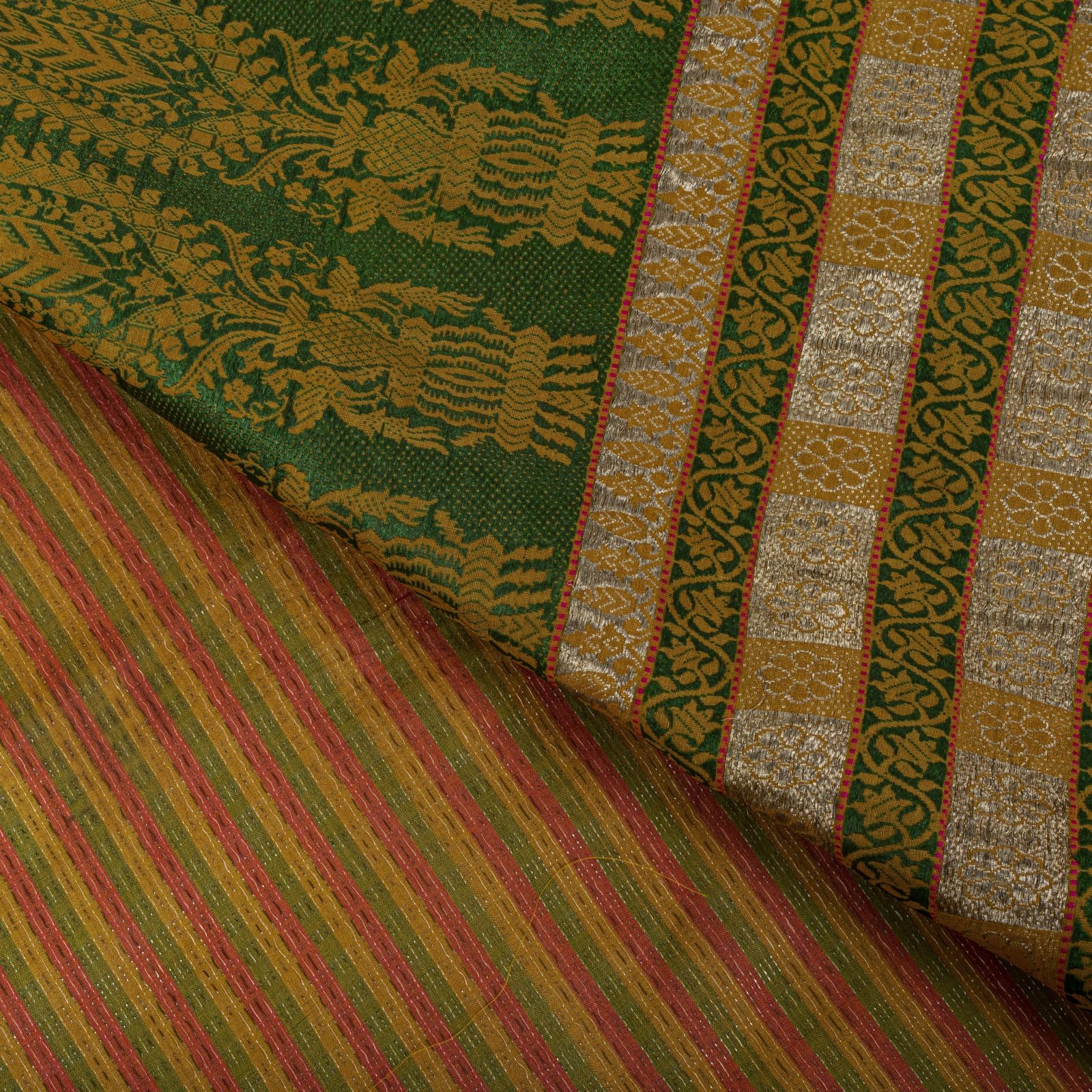 Sanskriti Vintage Saree Yellow Cotton Silk Ilkal Hand Crafted Fabric Indian Sari