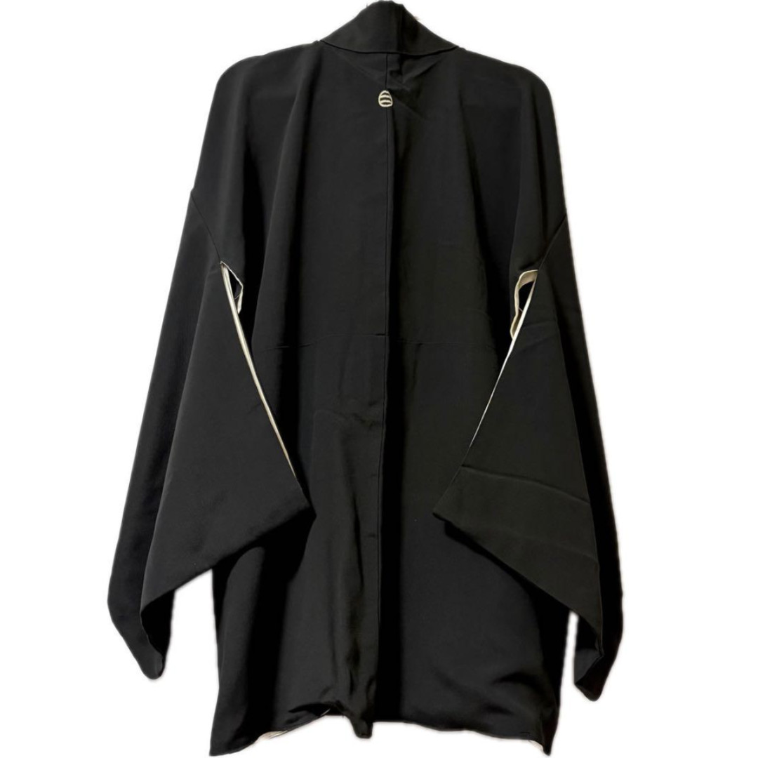 Used Kimono Outfit Black Jacket Crest Phoenix Pattern Skirt Set