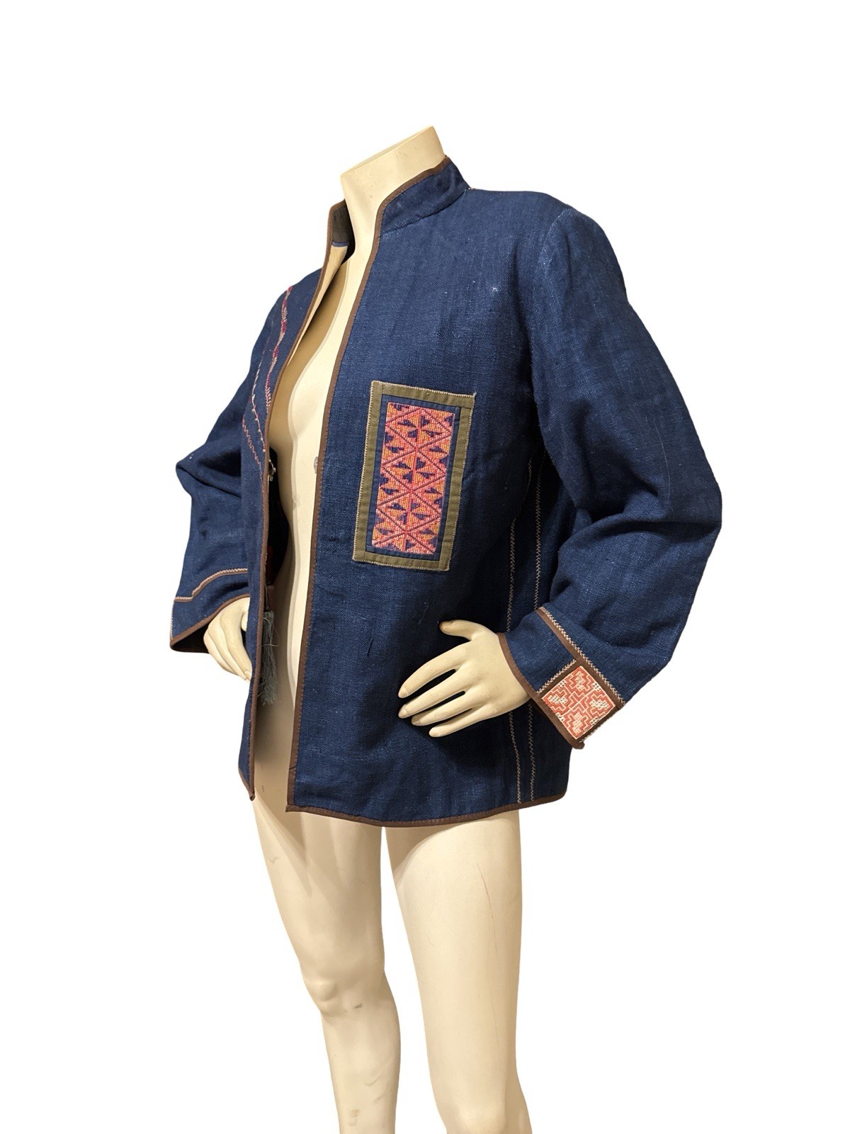Miao Hmong Chinese Jacket Multi-color Hand Embroidered Linen Silk Apliqué Med