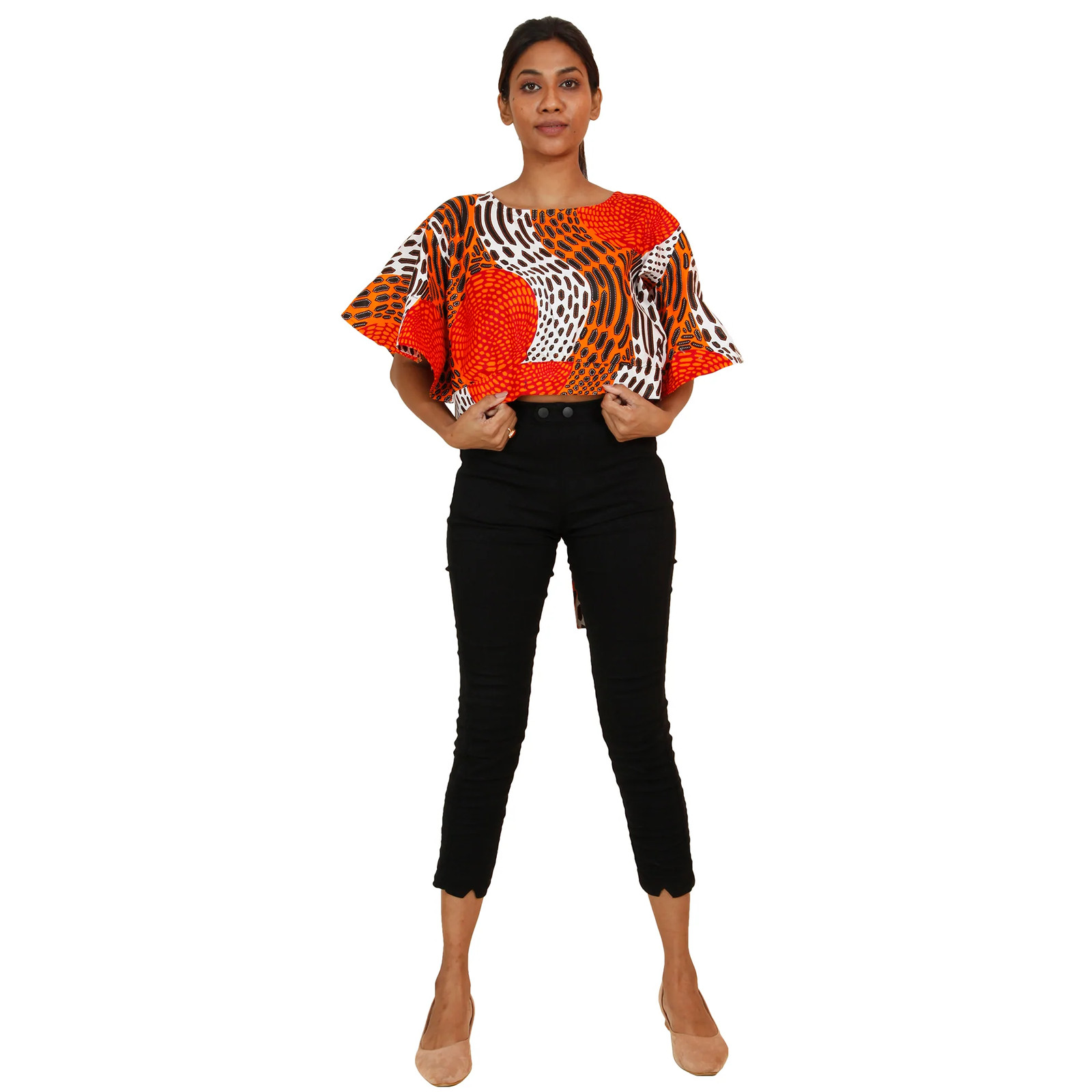 African Print Women’s Crop Top with Tie – FI-2037