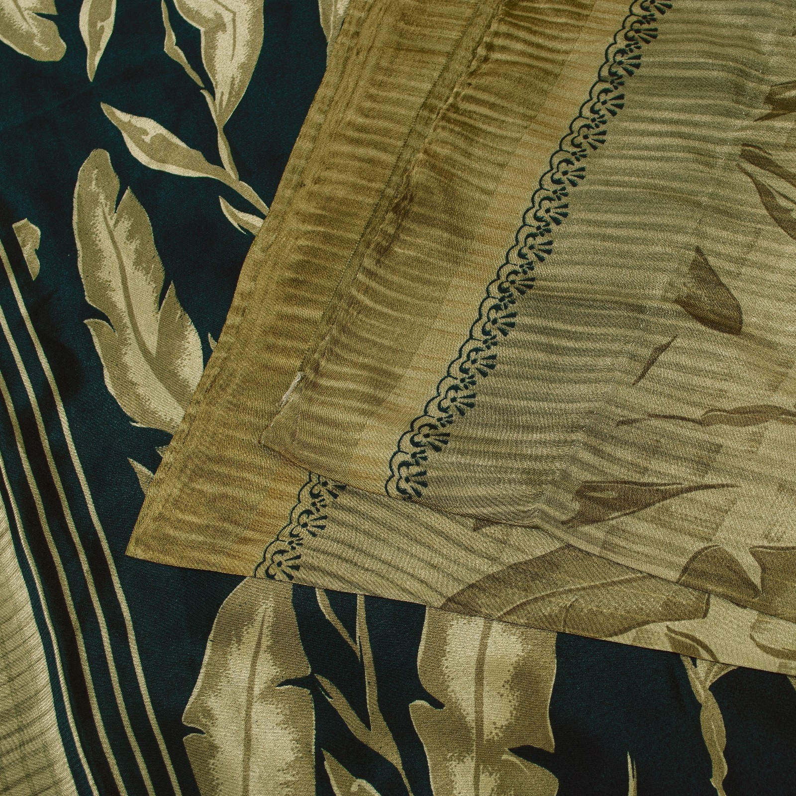Sanskriti Vintage Sarees Brownish Golden Moss Crepe Leaf Print 5+Yd Quiltingsari