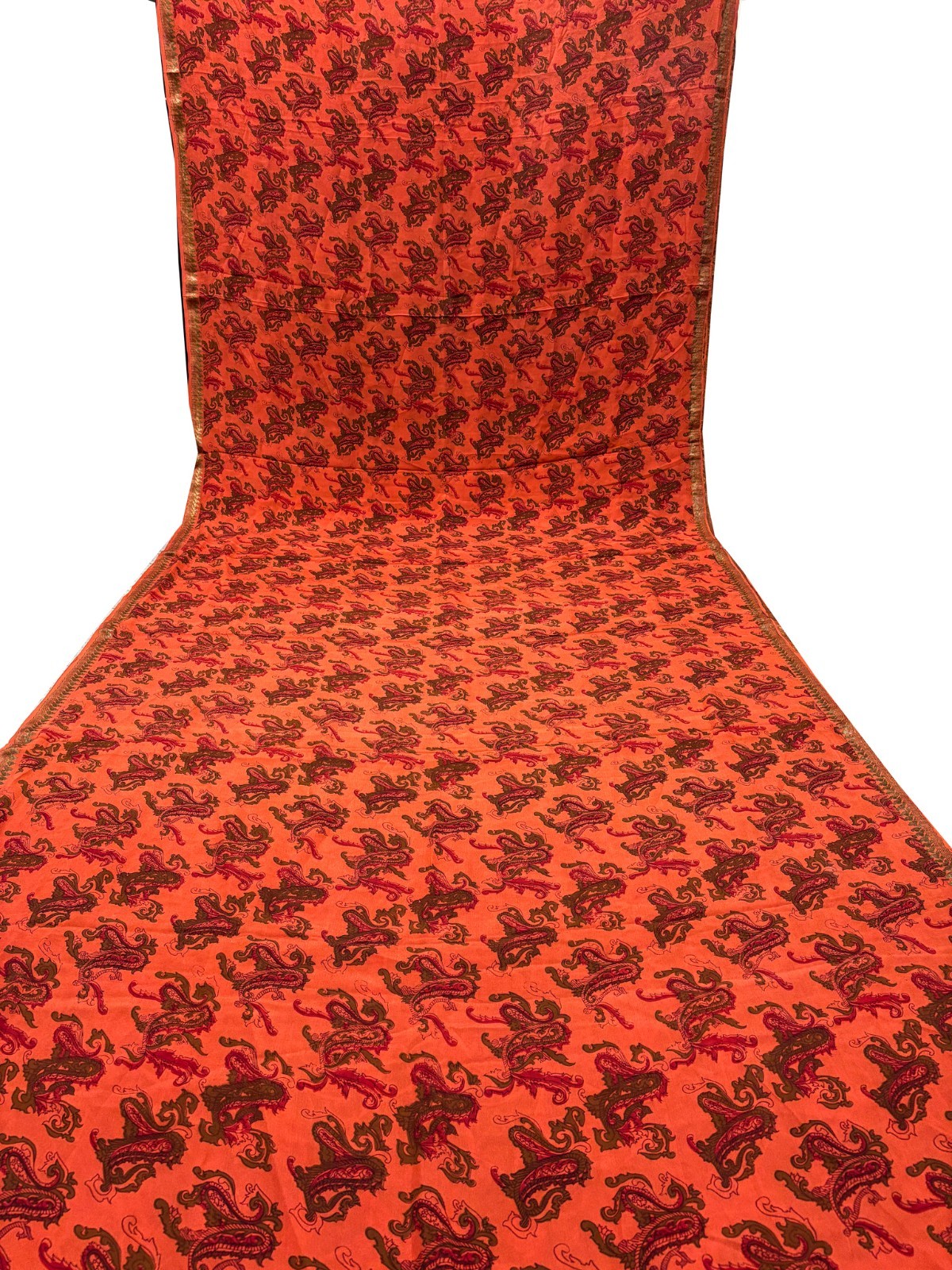 Vintage Orange Chiffon Silk Saree | Lightweight Fabric for DIY & Sewing CS1066