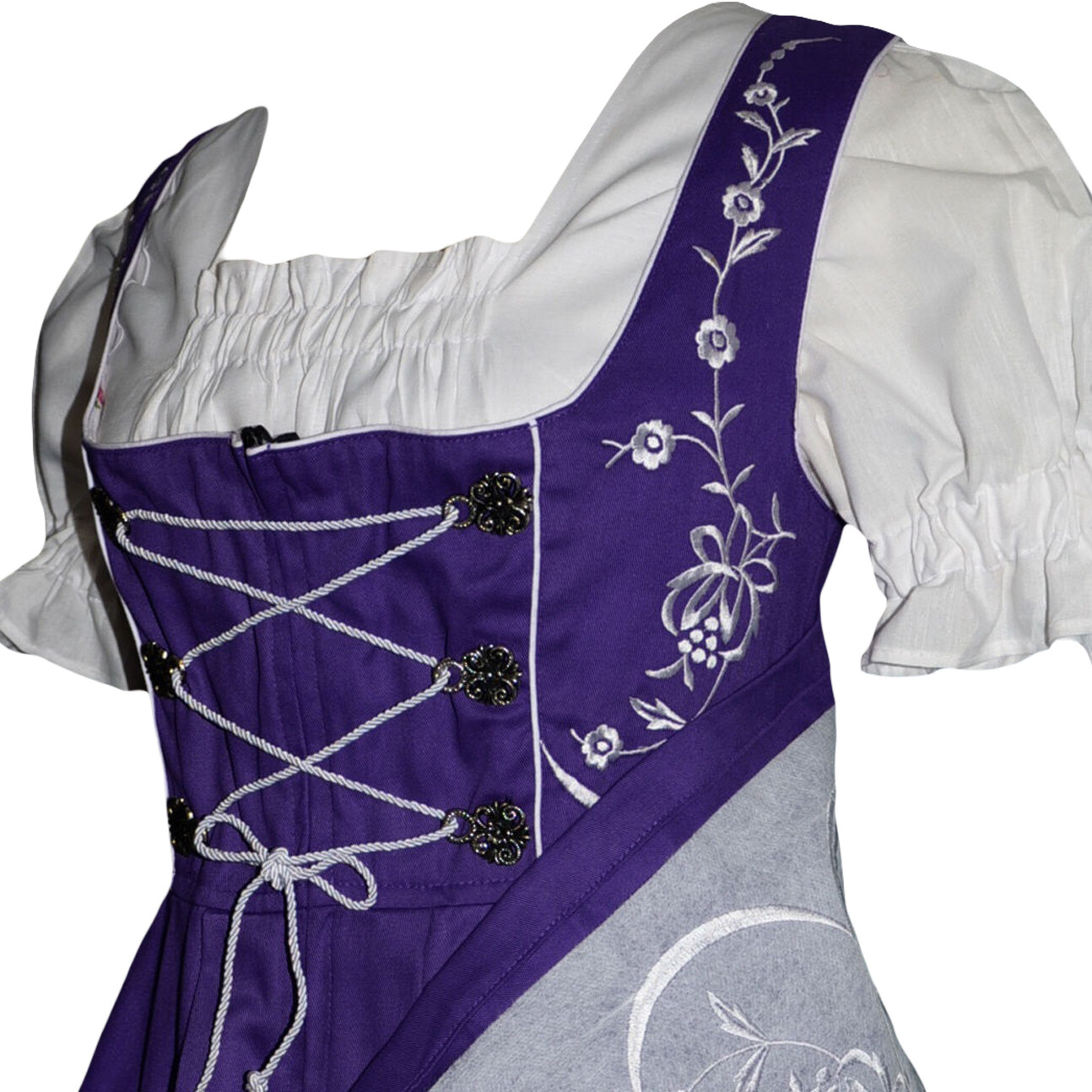 Sz 10 M Dirndl German Waitress Oktoberfest Dress Short Party Swing EMBROIDERED