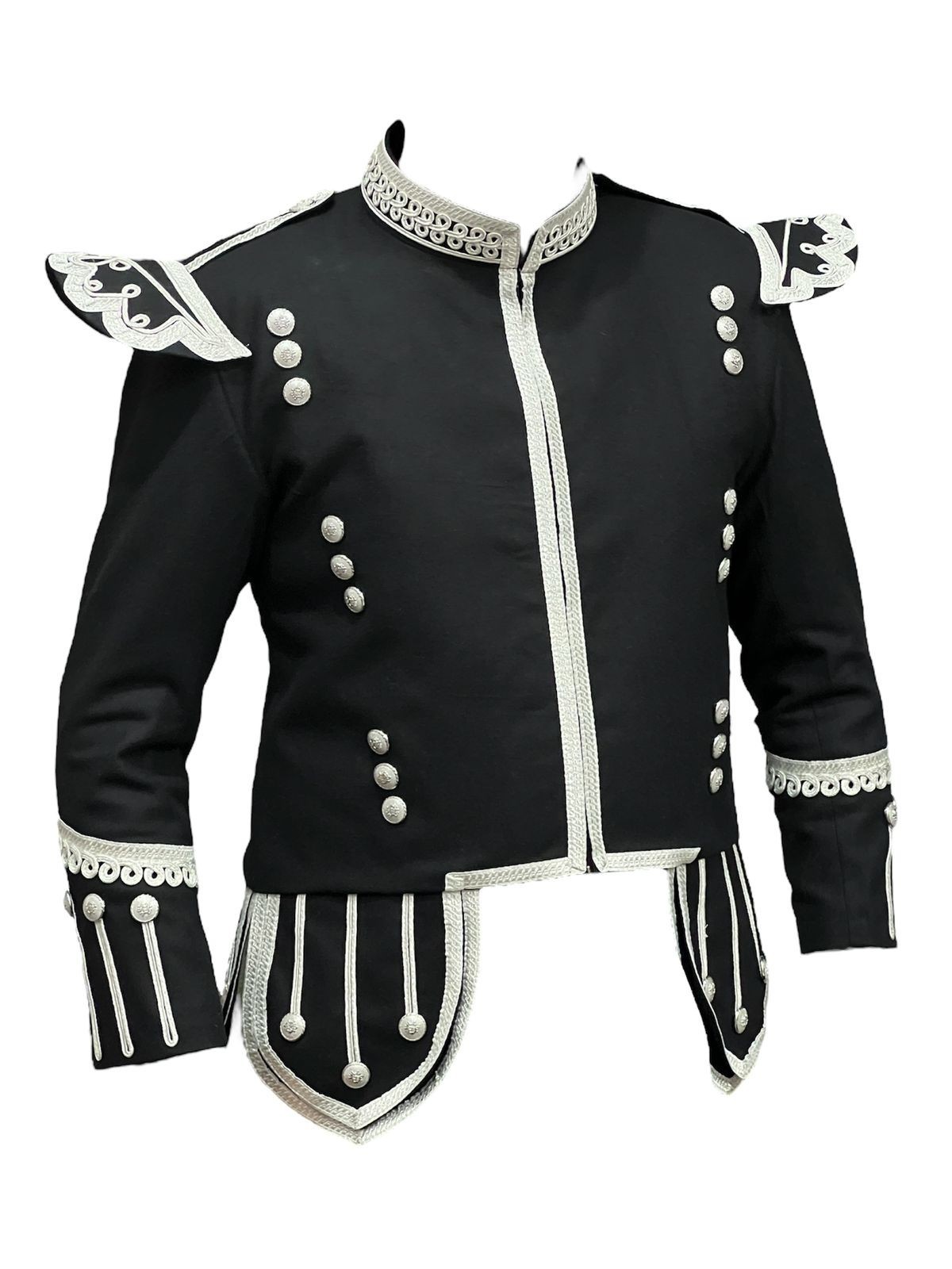 Black Wool Doublet Jacket Men Handmade Highland Scottish Kilt Bagpipe Jacket