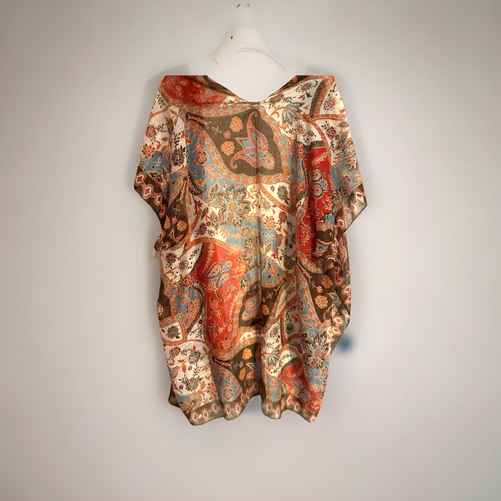 Boho Paisley Patchwork Hippie Retro Multi Color Kimono Wrap Top Plus Reg OS NWT