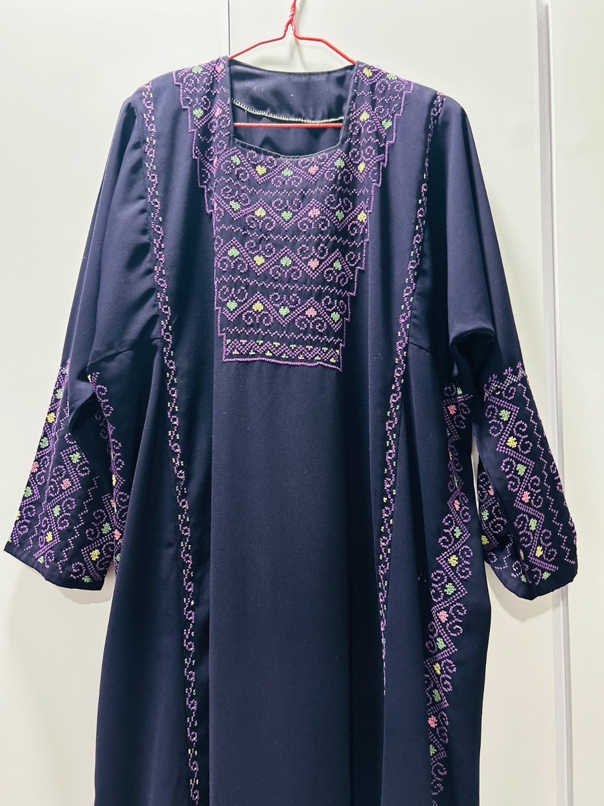 Authentic Palestinian Hand-Embroidered Thobe Dark Purple Tatreez Traditional Dre