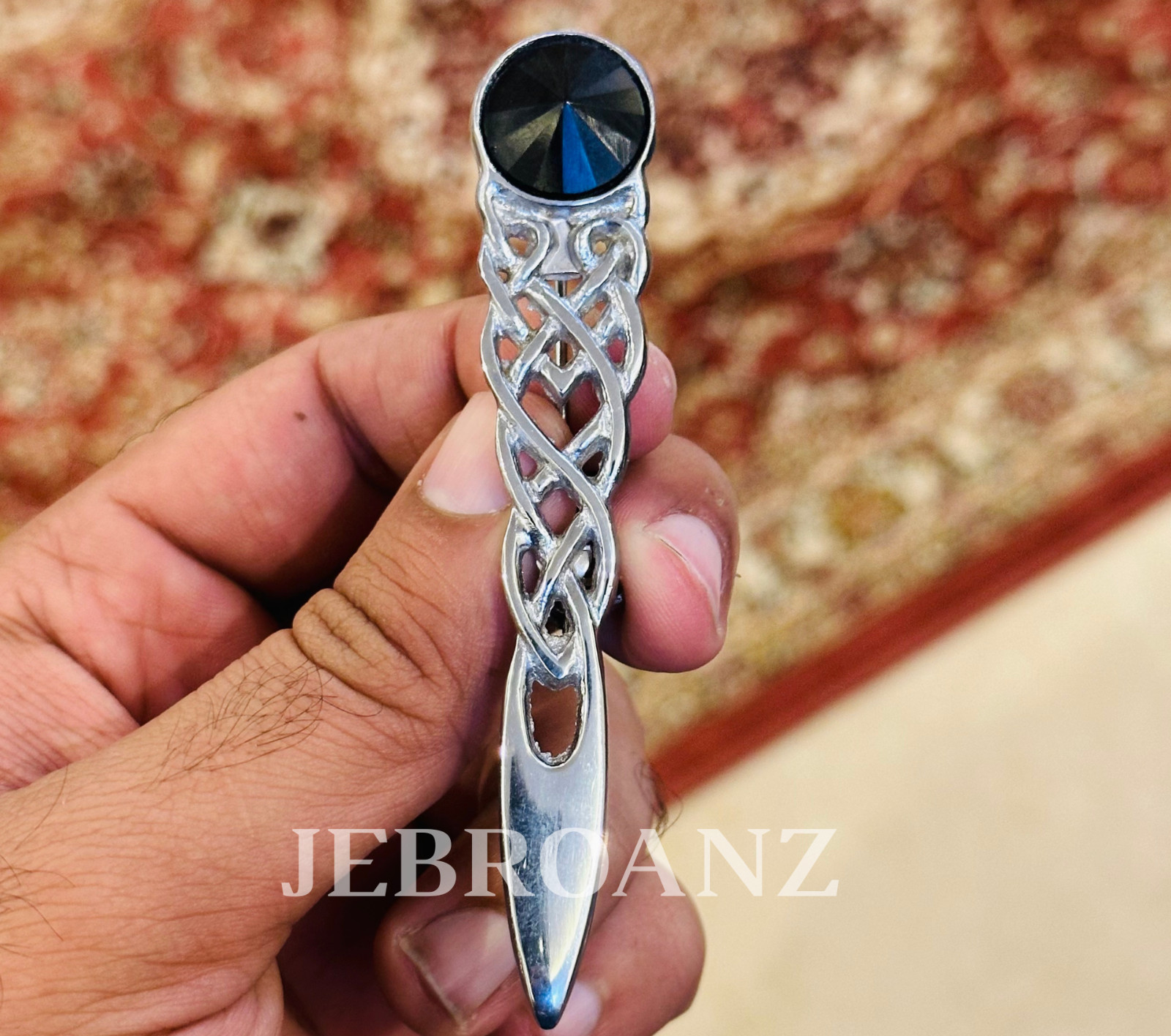Scottish Kilt Pin Highland Celtic Knot Black Stone kilt Pin , Scotland Jewelry