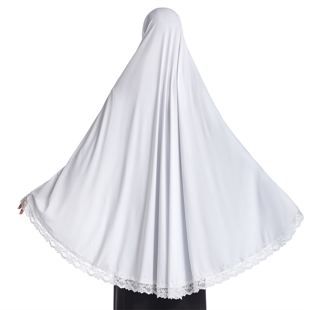 Muslim Women Ramadan Scarf Hijab Islam Prayer Turban Amair Lace Trim Headcover