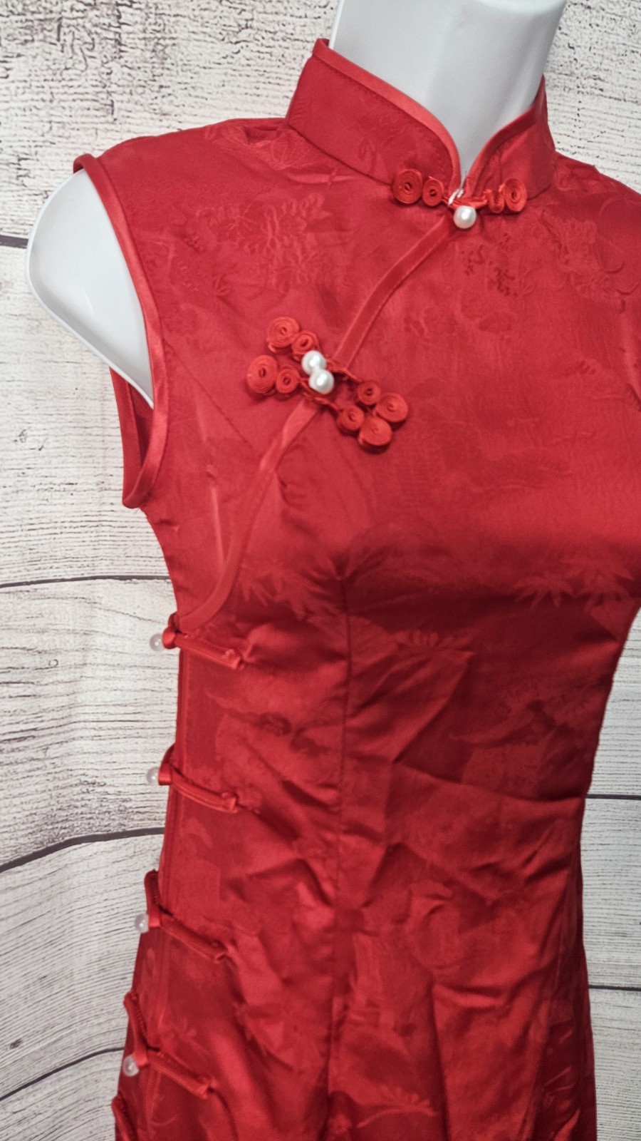 Huaxishang Red Satin Cheong-sam Qipao Dress Women’s Size S 160/87A