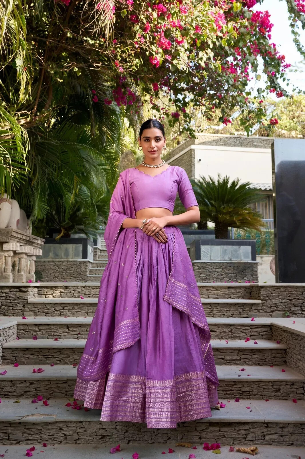 Engagement Wear Purple Chanderi Lehenga Choli With Dupatta For Women & Girls