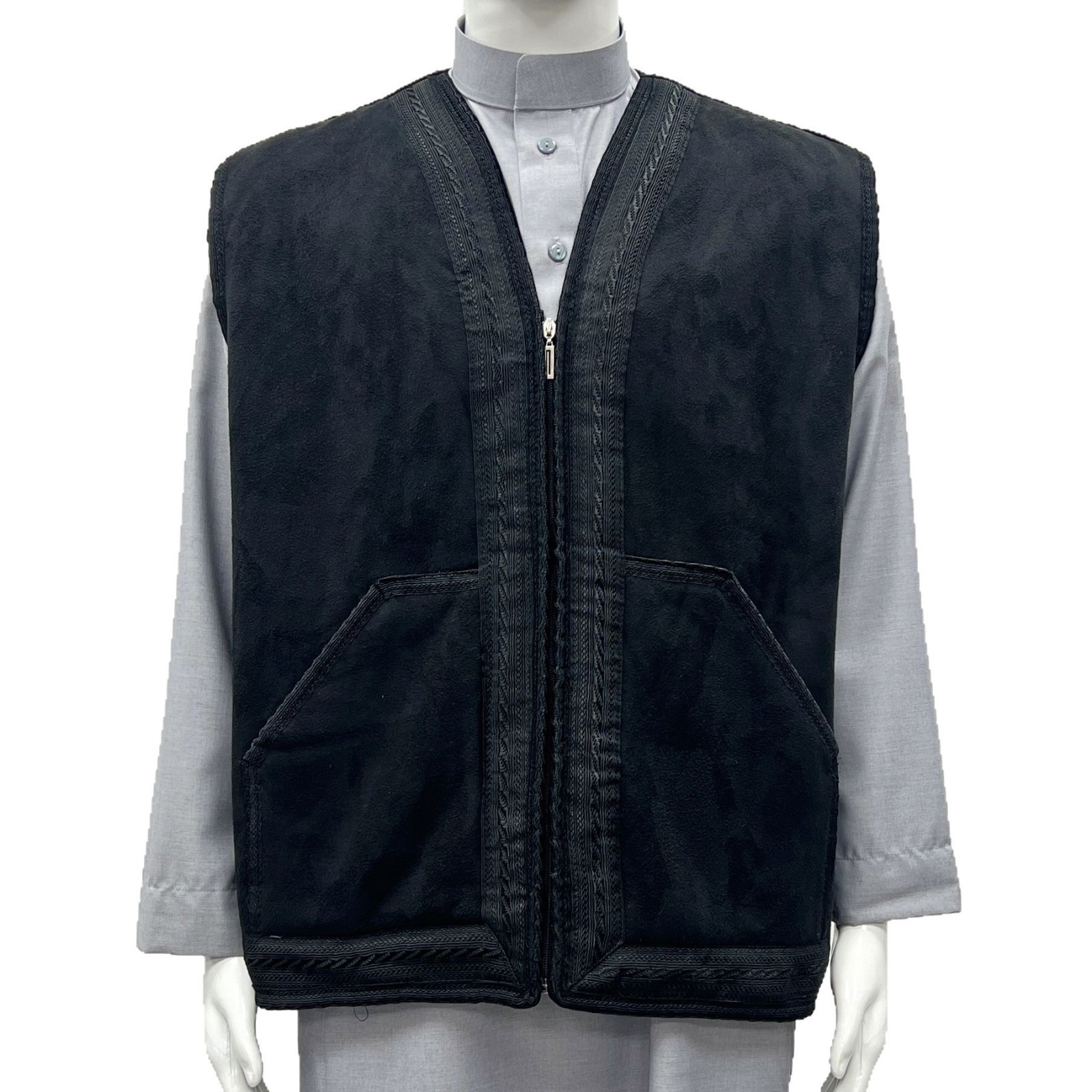 Men Winter Thick Solid Color Suede Vest Warm Formal Casual Sleeveless Waistcoat