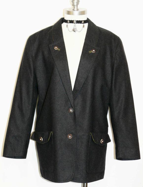 BLACK ~ BOILED WOOL ~ Women AUSTRIA Winter Church Dress Suit JACKET Blazer 14 L