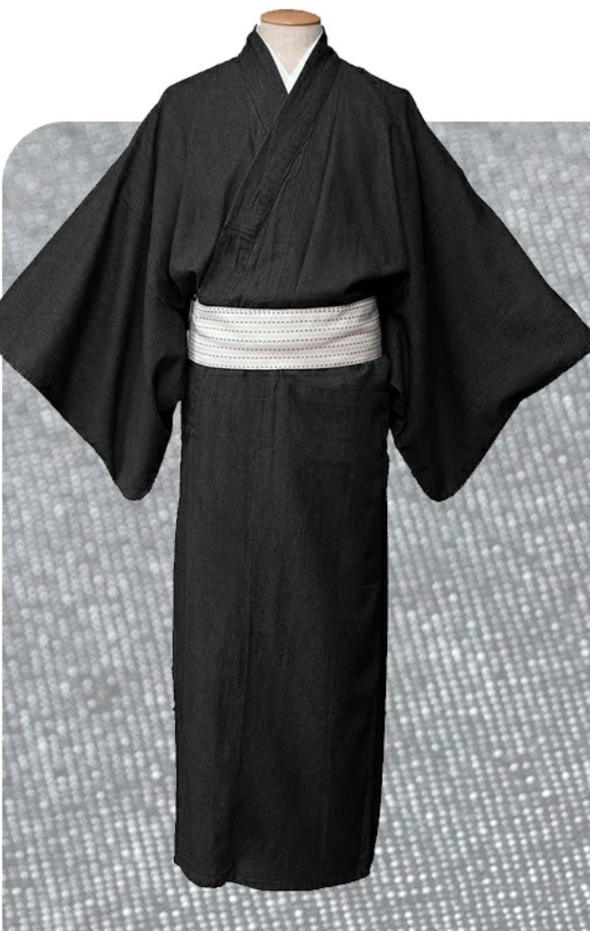 Japanese Men’s Traditional Kimono Denim Hitoe Jacket Casual JAPAN Black