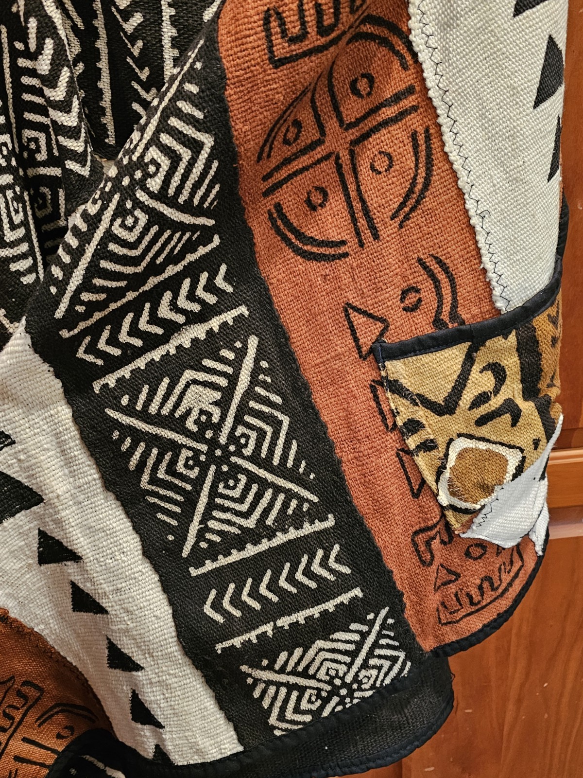 Handmade One-of-a-Kind African Mudcloth Patchwork Boho Heavy Shawl OSFM