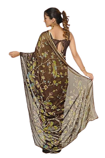Woman Chiffon Colorblock with Foil Work Shimmer Festive Women’s Sari for Wedding