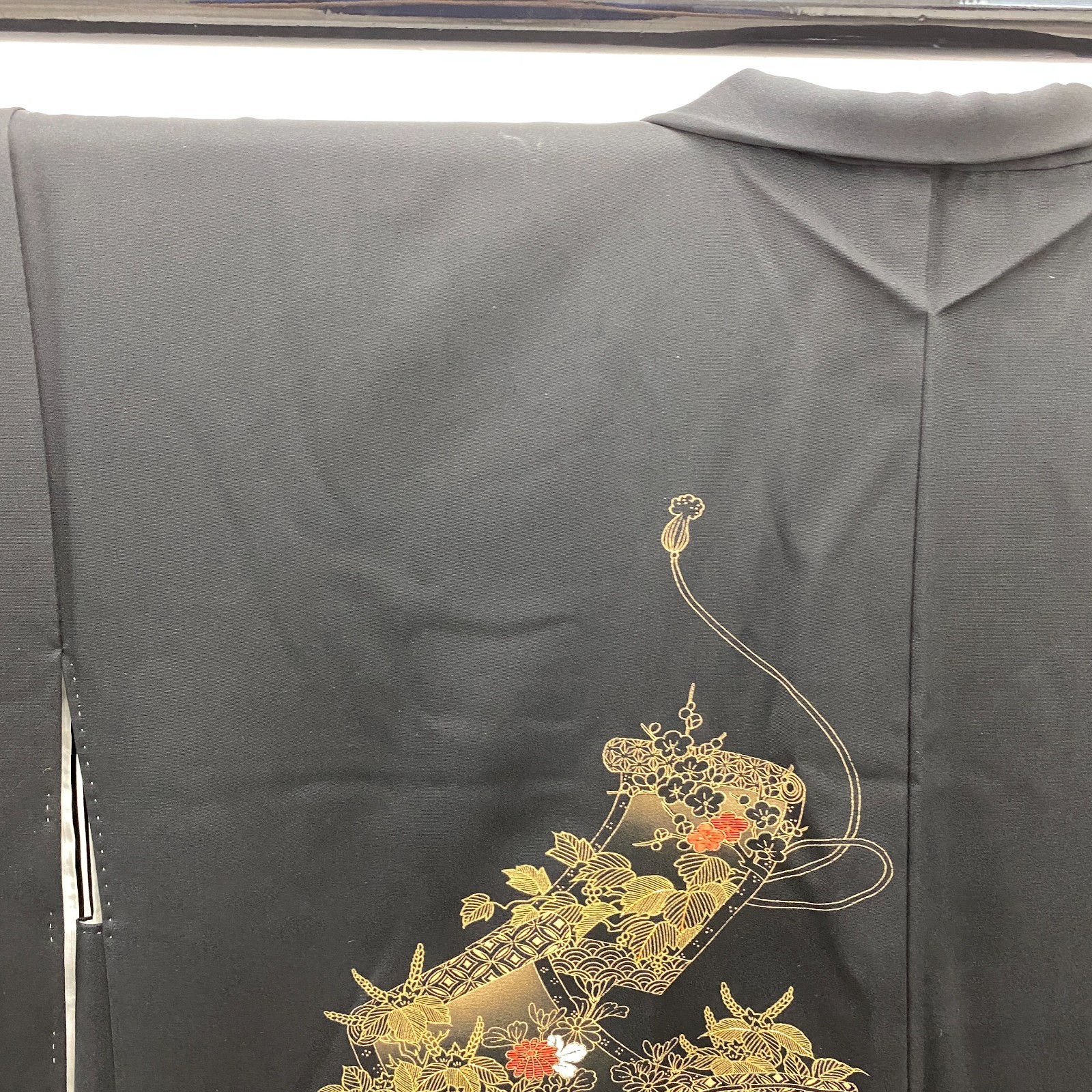 Japanese Vintage Kimono Haori Jacket Polyester Black Embroidery Traditional 30in
