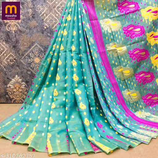 Indian Jamdani Cotton Slub Saree With Unstitched Blouse Women’s Party Wear Sari