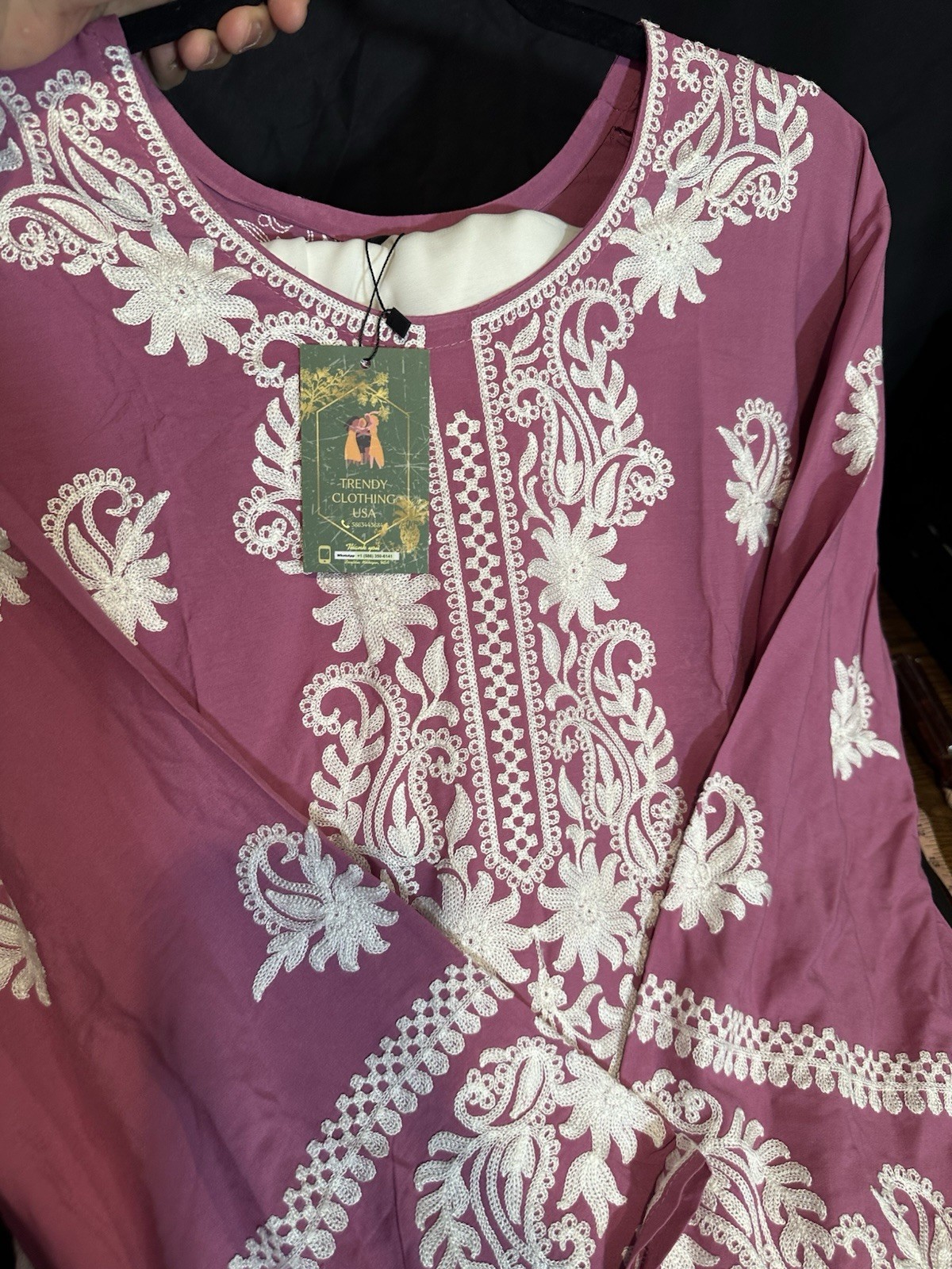 Beautiful soft linen Front & back emb-3 pc suit-emb plazo, laced dupatta-$44
