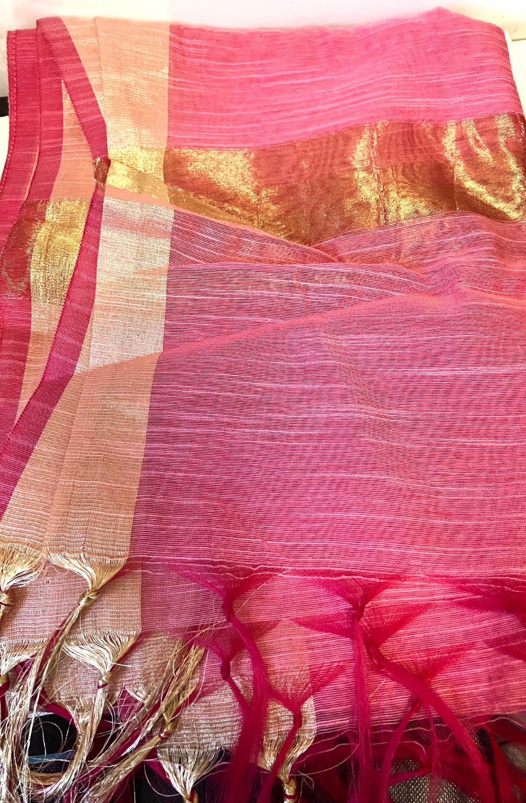 Hijab Viscose Scarf Shawl with Fringe & Metallic Strips Dubai Style Pink 36×90″