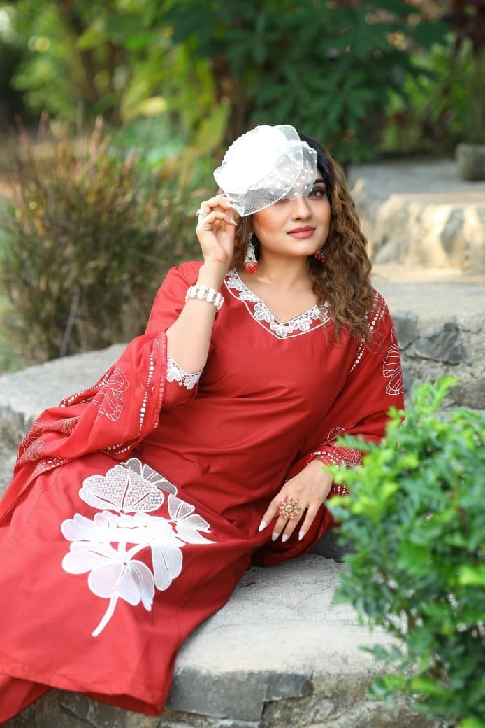 Indian Women Maroon Cotton Floral Printed Straight Kurta Kurti Top Tunic Dress