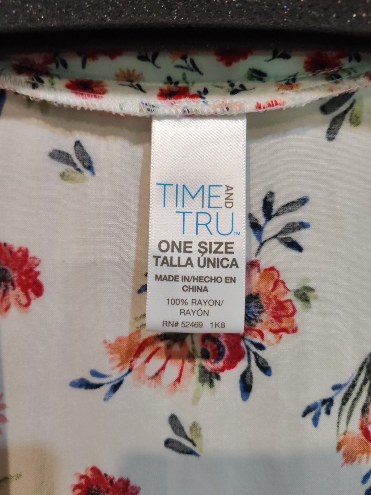 Time and Tru Short Sleeve White Kimono One Size Fits Most Red Floral Print