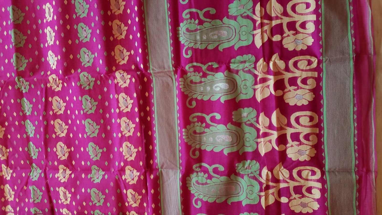 Jamdani Saree Cotton Hot Pink With Multicolor Jamdani Weaving