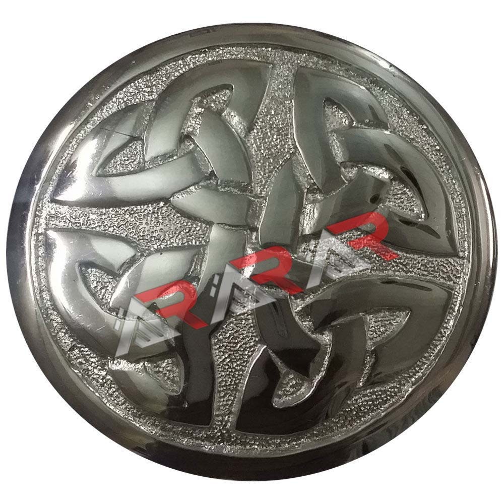 Scottish Brooch Celtic Knot Fly Plaid Piper Chrome Finish 2.70″ Diameter AAR