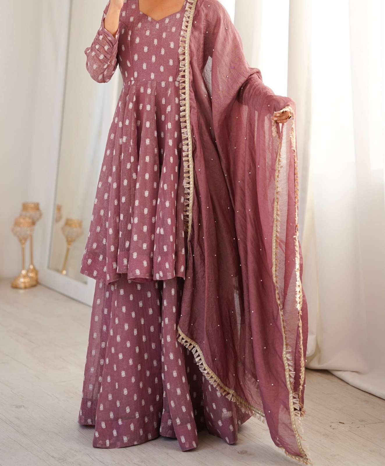 Presenting Heavy Crunchy Silk Pink Top Palazzo With Dupatta For Ethnic Wear