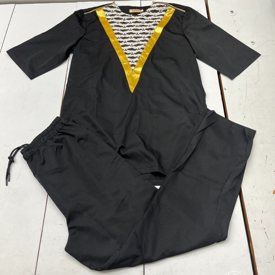 AfriPride Black & Yellow Short Sleeve 2 Piece Dashiki Set Mens Size Large