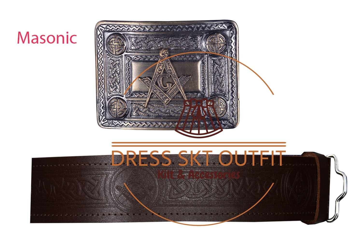 Highland traditional Brown Leather Embossed Kilt Belts with Antique Belt Buckles