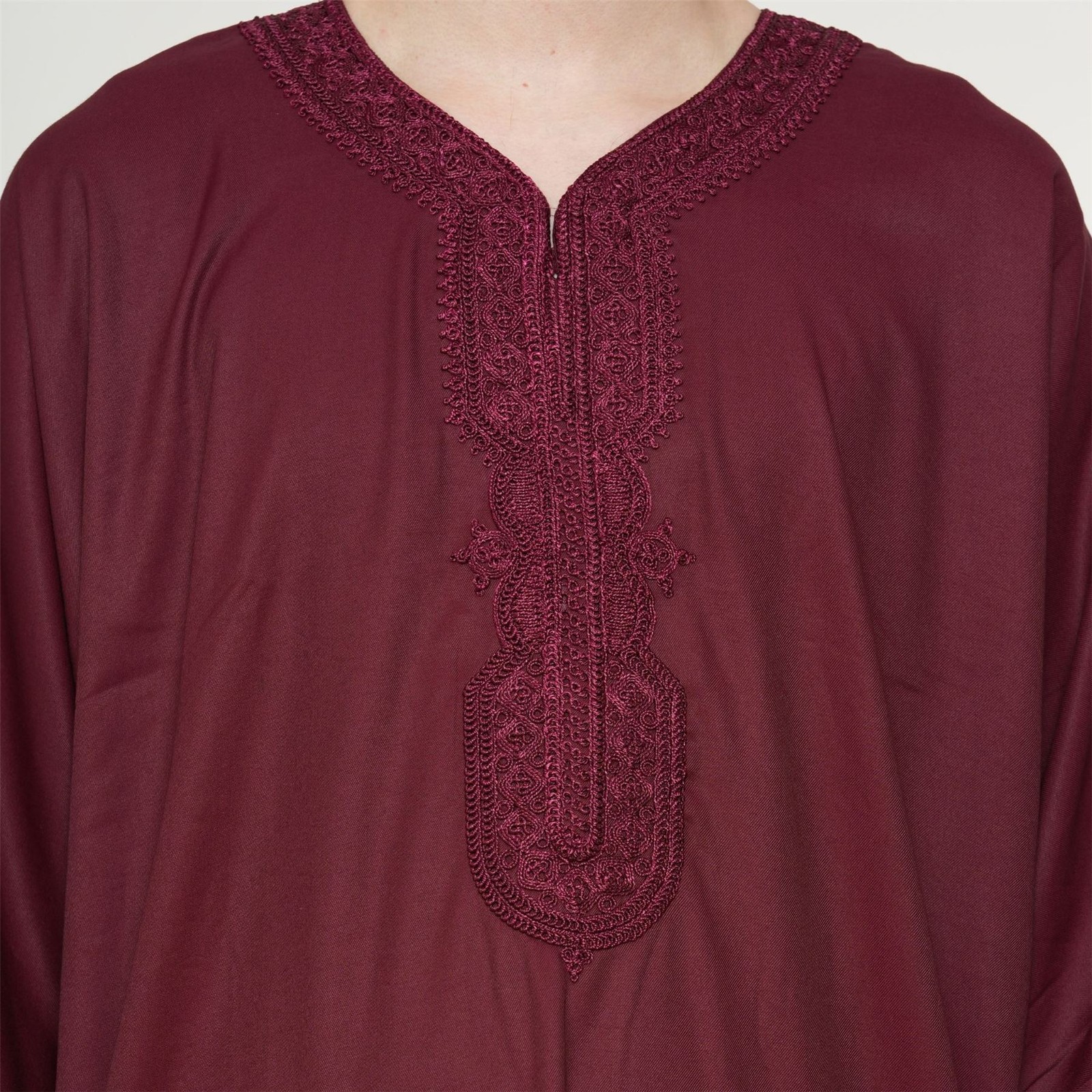 Men’s Wine Moroccan Thobe Half Sleeve Gandoura Embroidery Kaftan Eid Ramadan