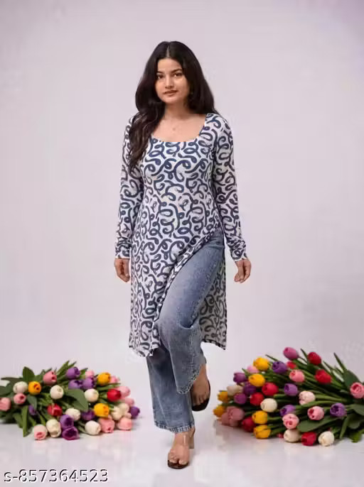 White Rayon Flared Floral Printed Kurt | Stylish Casual Kurti Top for Daily Wear