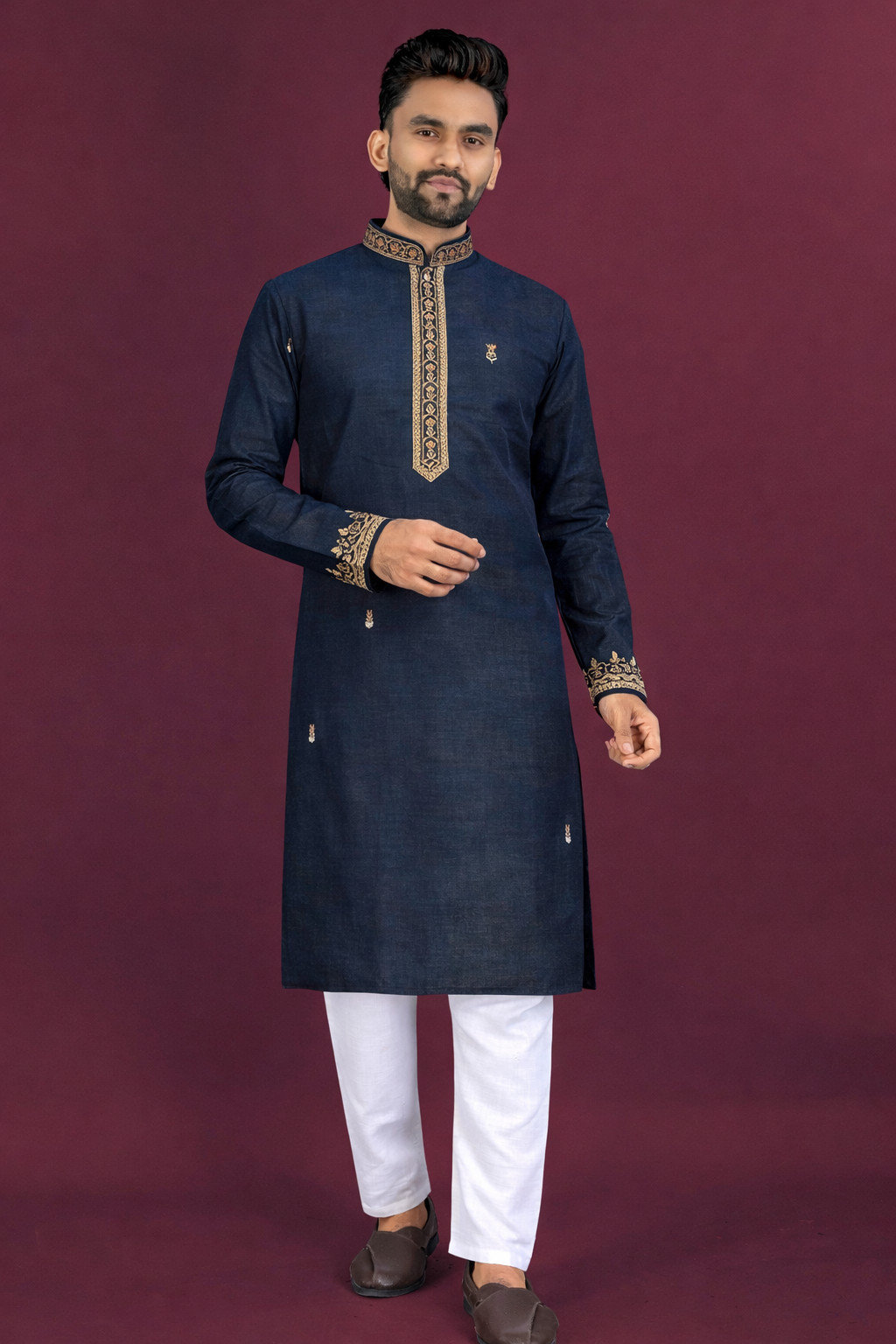 Mens Kurta Set Heavy Daman Multi Embroidery Gold Sequin Readymade Size 40 L