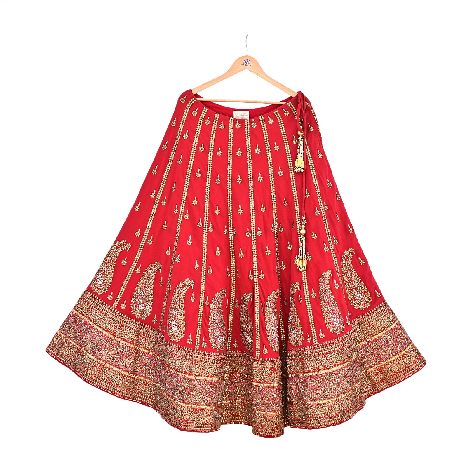 Abu Jani Red Georgette Silk Gota Patti Hand Embroidered Bridal Lehenga/Skirt