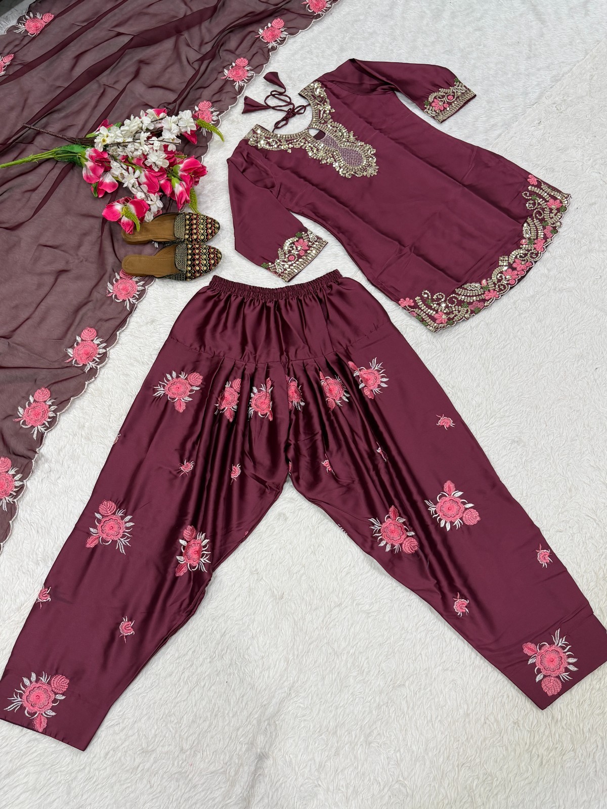 Silk Farshi Shalwar Suit for women- Pakistani Ready made Dress, Nikah, Partywear