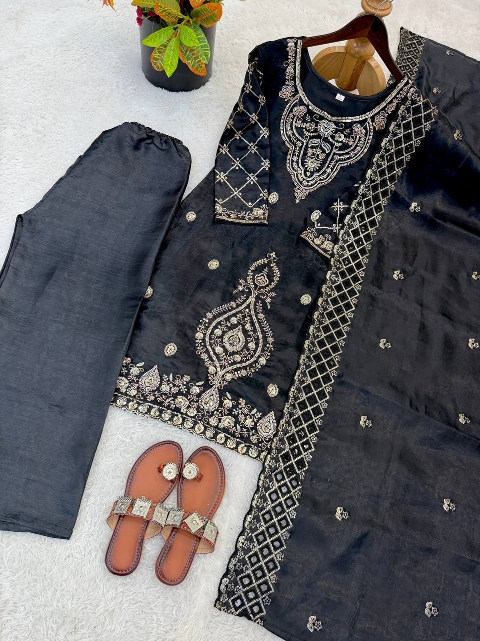 New Designer Silk Kurta Palazzo With Soft Net Dupatta For Party Wear
