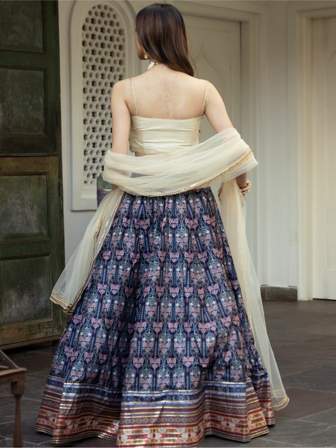 Festive Party Wear Organza Lehenga Choli With Digital Print & Mirror Work