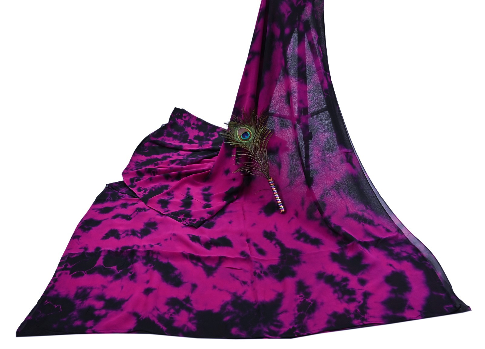 Indian Vintage Pink & Black Saree Pure Georgette Silk Leheria Tie-dye Printed