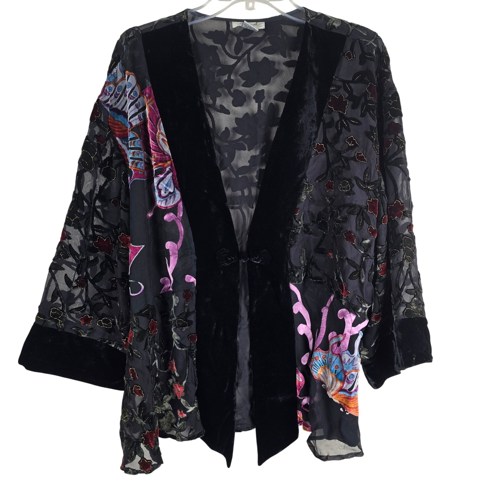Aris A. Silk Blend Velvet Devore Kimono Cardigan Butterfly Floral 1XL Plus Size