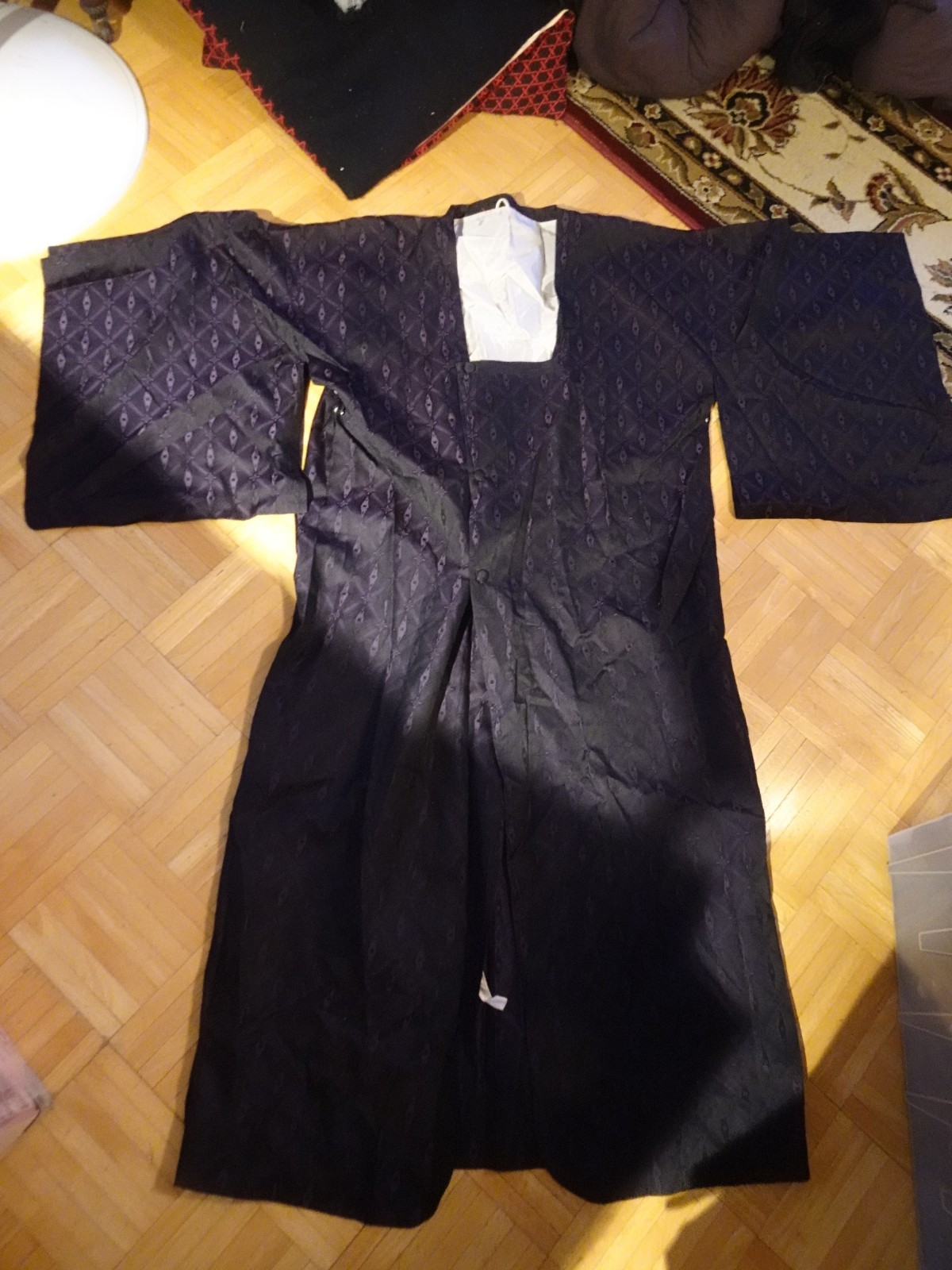 Black and Purple Silk Button Front Kimono