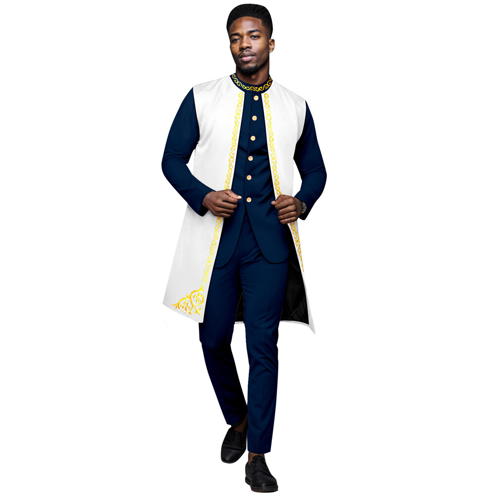 Men’s African 3 Piece Set Traditional Shirt and Pants Set Suit Middle East Suit