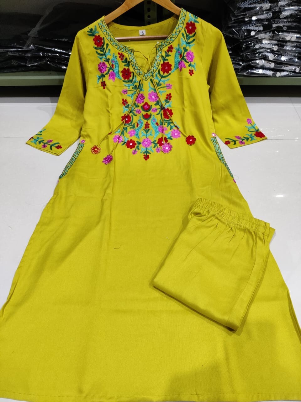 Beautiful Cotton Slub Kurta Palazzo Set Indian Women Party Wear Tunic Kurti