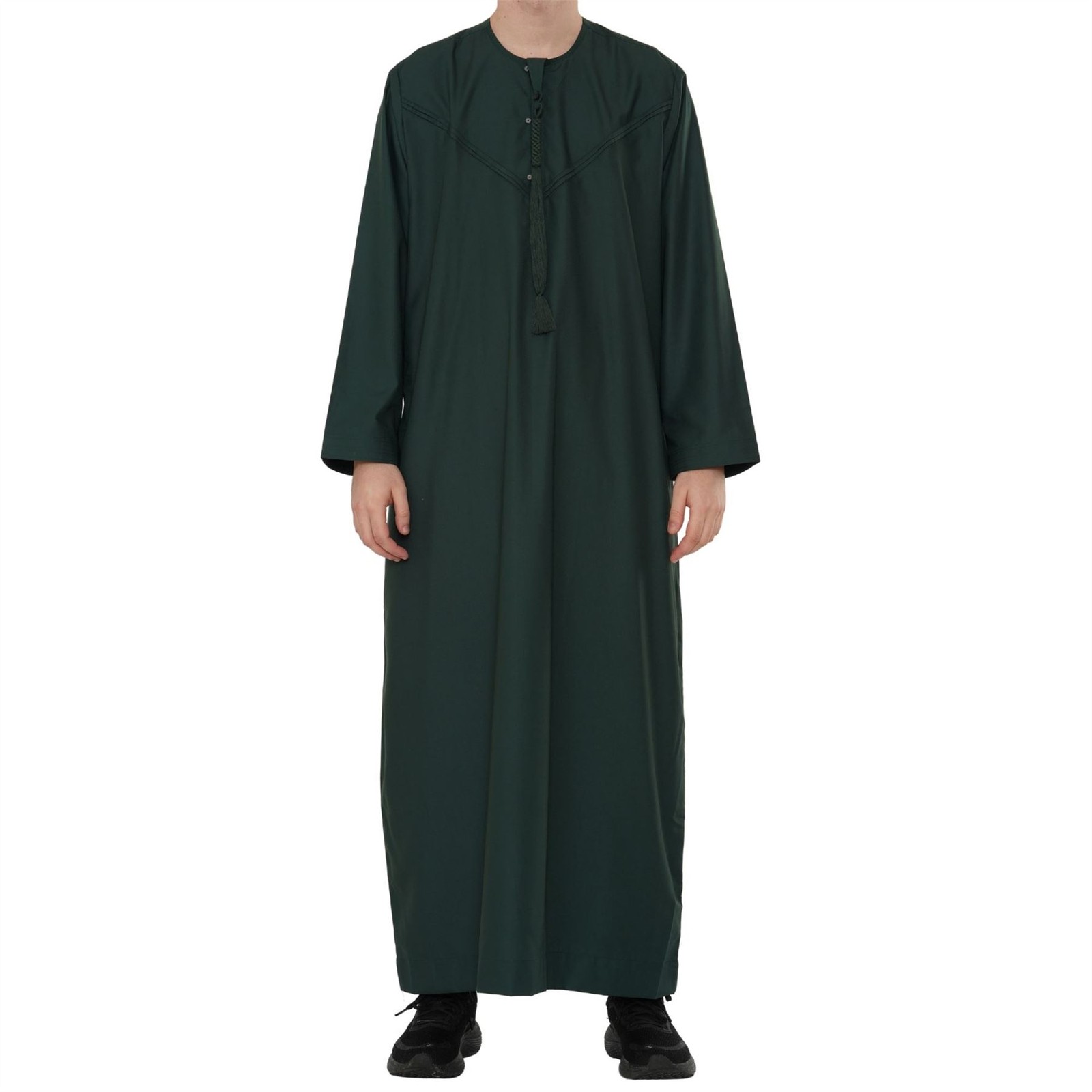 Men’s Olive Green Tassel Thobe Emirati Omani Jubba Islamic Clothing Zipped Eid