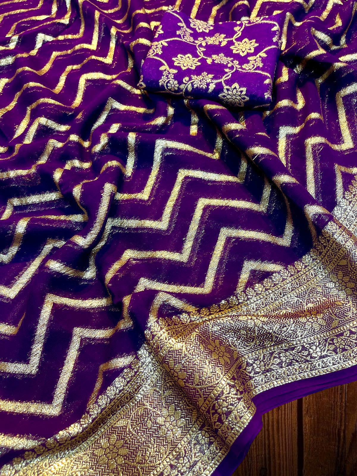 Viscose Georgette Sarees For Women,Banarsi Dola Silk Blouse